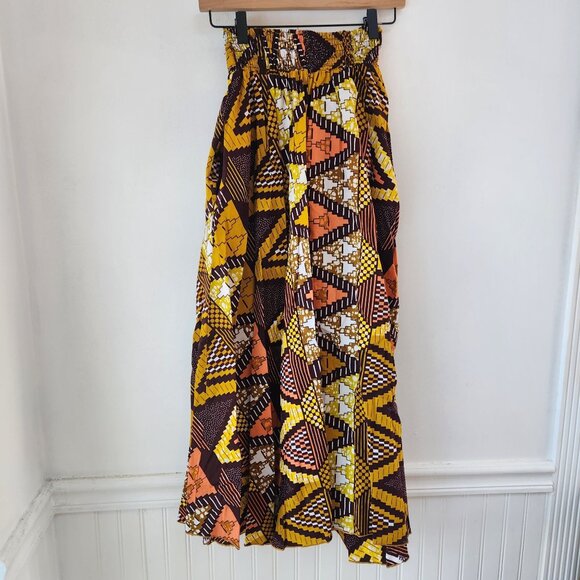 African Print Ankara Palazzo Pants Wide Leg Orange Brown Women's M - Picture 2 of 5